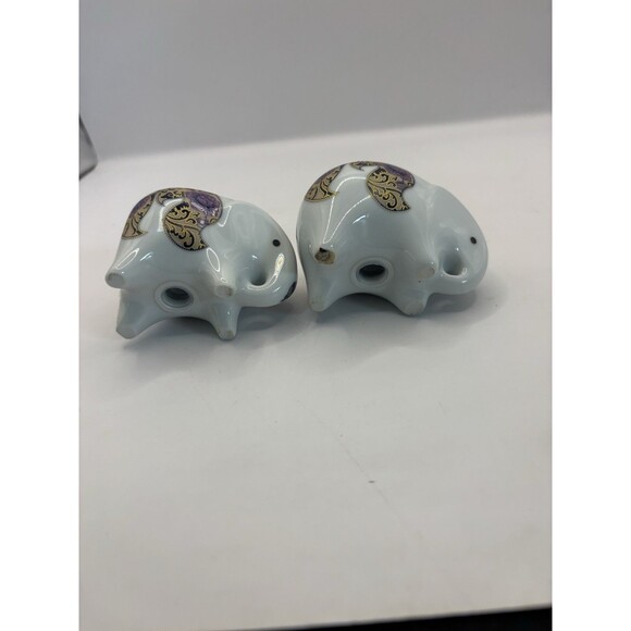 Elephant Ceramic/Porcelain Painted Gold And Purple Salt And Pepper Shakers - Picture 8 of 8